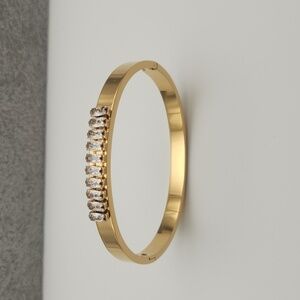 18K Gold Plated Geometric Rectangle Zircon Stone Bangle Bracelet